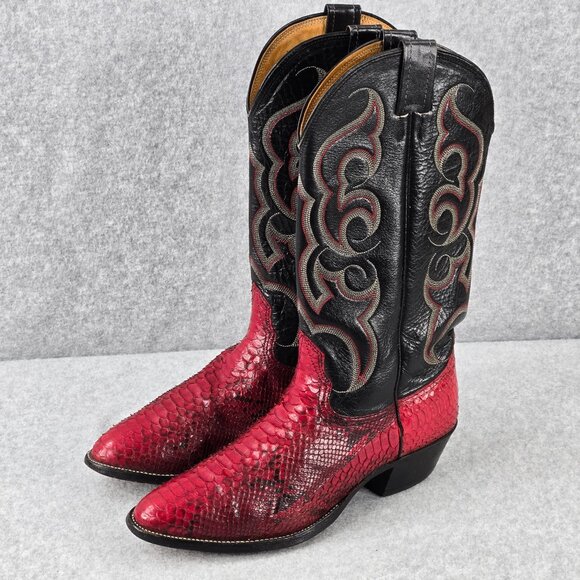 Nocona Python Boots Mens 9 D Cherry Red Black Snakeskin Western Cowboy Rodeo